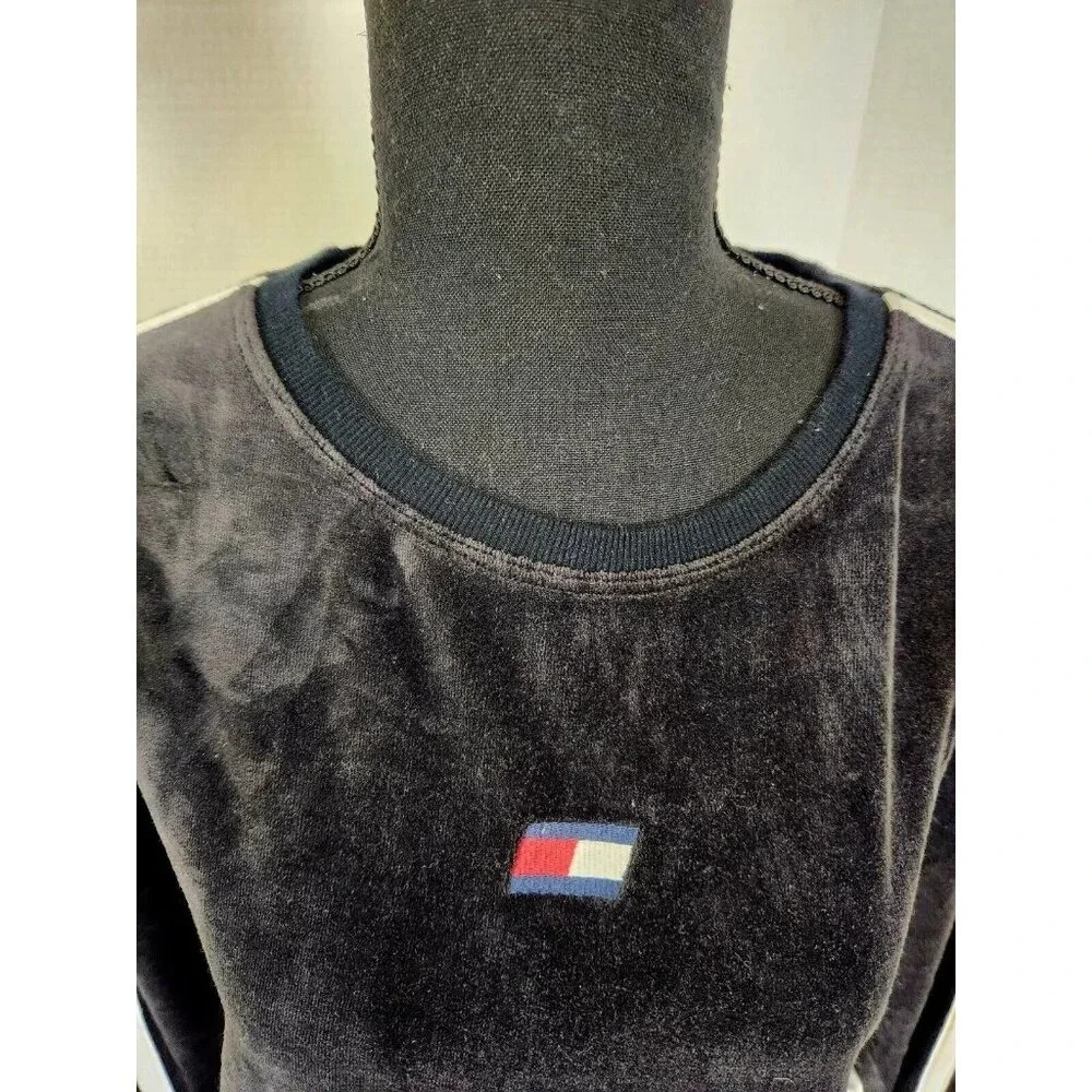 Vintage Tommy Hilfiger Velour Pullover Black & Gray Mens Size Medium - Picture 3 of 7